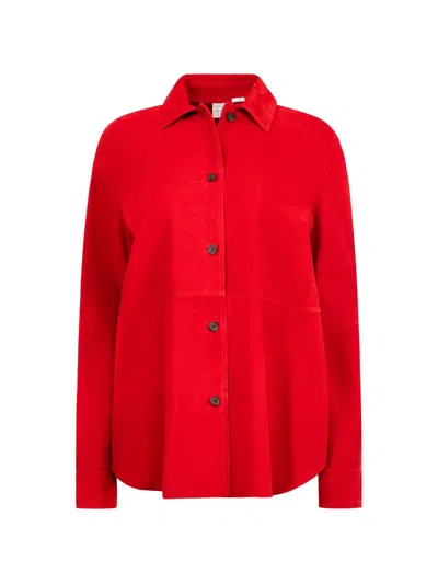 Totême Womens Poppy Soft Long-sleeves Suede Overshirt In Red