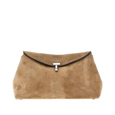 Totême Suede Leather 't-lock' Clutch In Brown