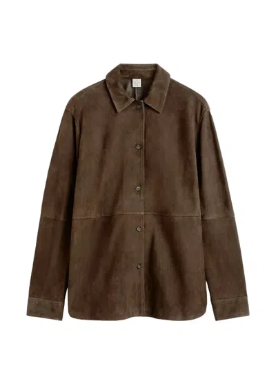 Totême Womens Bark Soft Long-sleeves Suede Overshirt In Multi
