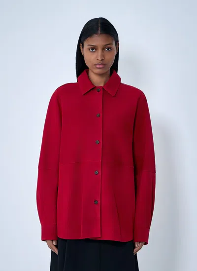 Totême Womens Poppy Soft Long-sleeves Suede Overshirt In Red