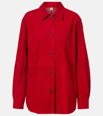 Totême Womens Poppy Soft Long-sleeves Suede Overshirt In Red