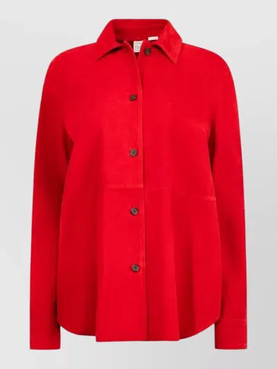 Totême Suede Shirt Jacket Long Sleeves Collar In Red