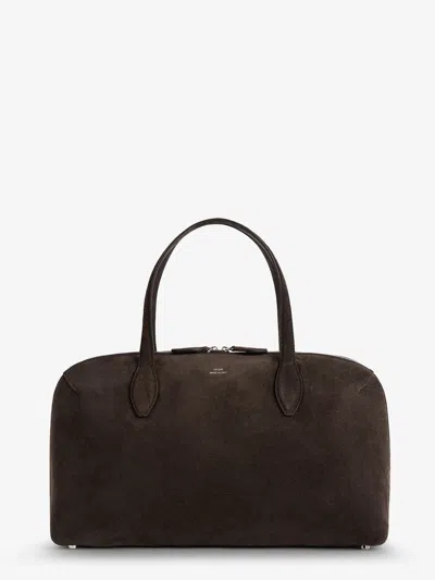 TOTÊME SUEDE SHOULDER BAG WITH LOGO LETTERING ON THE FRONT