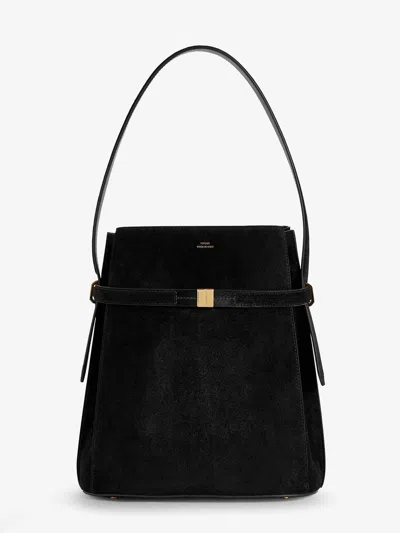Totême Suede Shoulder Bag With Metal Detail On The Front In Black