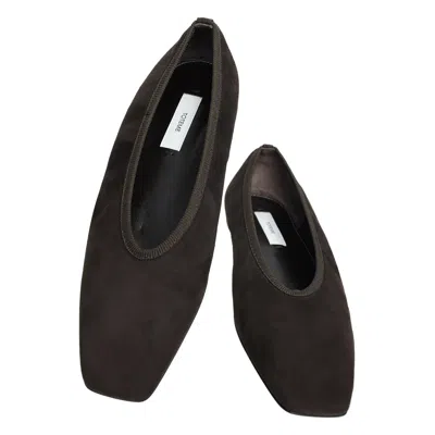 Totême Suede Square-toe Ballet Flats In Brown