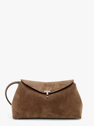 Totême Suede T-lock Clutch In Sand