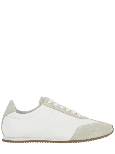 Totême Toteme Suede-trim Low-top Sneaker With Logo Heel And Lace-up Closure In Neutral