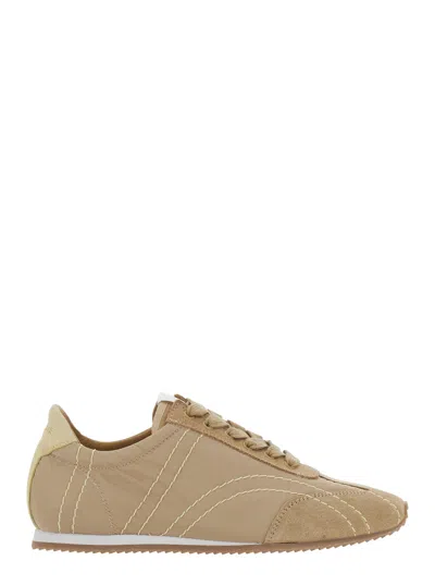 Totême Toteme Suede-trim Low-top Sneaker With Logo Heel And Lace-up Closure In Neutral