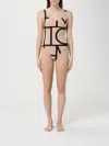 Totême Beige Stretch Jersey Monogram One-piece Swimsuit In Brown