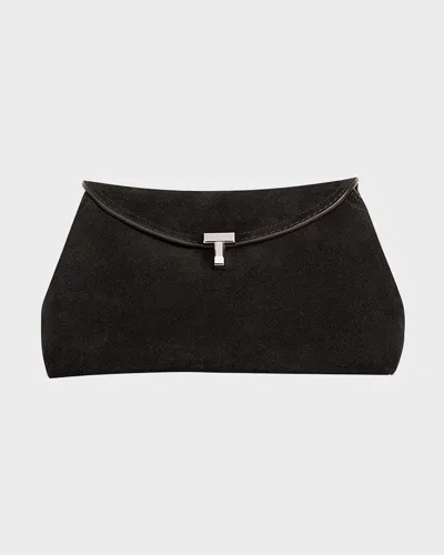 Totême T-lock Clutch Bag In Smooth Suede In Brown