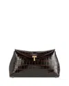 Totême T Lock Croc Embossed Clutch In Brown