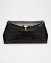 Totême Crocodile Effect Leather Top Handle Clutch In Brown