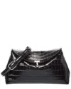 Totême Toteme T-lock Croc-embossed Leather Clutch In Black