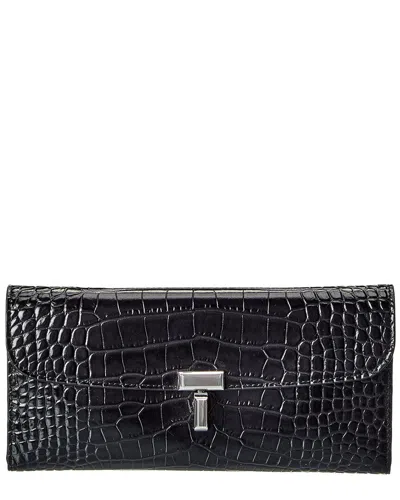Totême Toteme T-lock Croc-embossed Leather Continental Wallet In Black