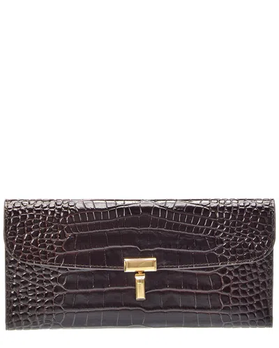 TOTÊME TOTEME T-LOCK CROC-EMBOSSED LEATHER CONTINENTAL WALLET