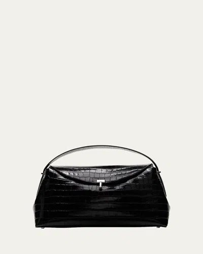 Totême T-lock Croc-embossed Top-handle Bag In Brown