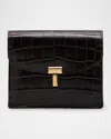 Totême T-lock Croco-embossed Leather Card Holder In Black