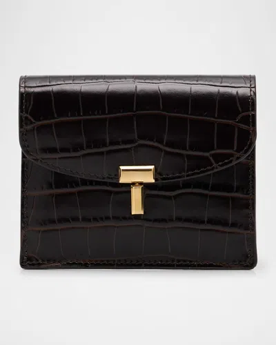Totême T-lock Croco-embossed Leather Card Holder In Brown