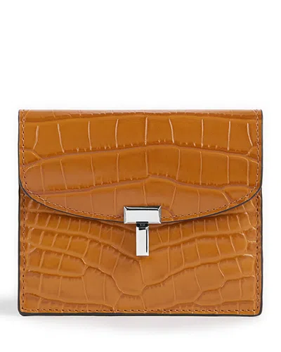 Totême T-lock Croco Embossed Leather Cardholder In Orange