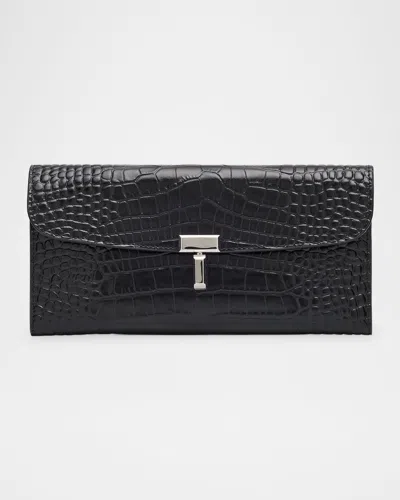 Totême T-lock Croco-embossed Leather Wallet In Black