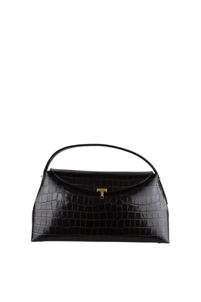 Totême Toteme T Lock Croco Embossed Top Handle Bag In Black