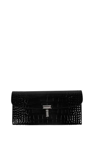Totême T-lock Croco-embossed Wallet In Black