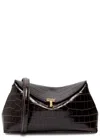 Totême Toteme T-lock Crocodile-effect Leather Clutch In Brown