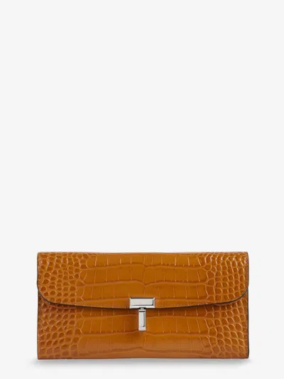 Totême T-lock Crocodile-print Leather Wallet In Orange