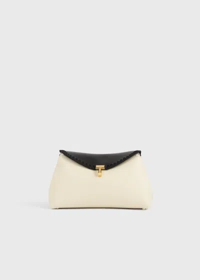 Totême T-lock Embroidered Leather Clutch Black/milk