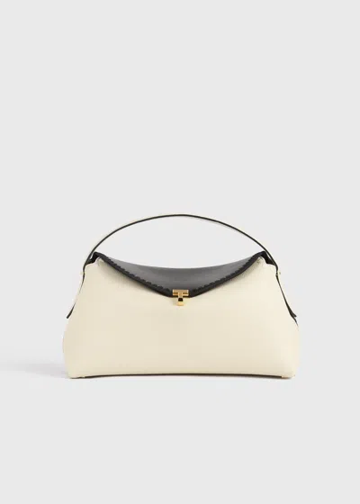 Totême T-lock Embroidered Leather Top Handle Black/milk