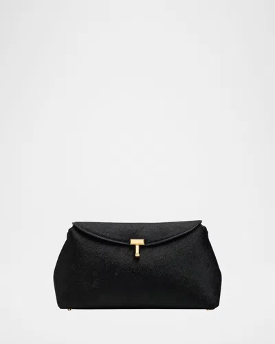 Totême T Lock Flap Horsehair Clutch Bag In Black