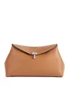 Totême T-lock Grained-leather Clutch In Brown