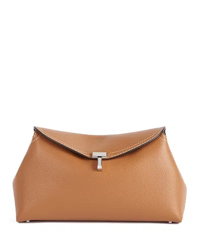 Totême T-lock Grained-leather Clutch In Brown