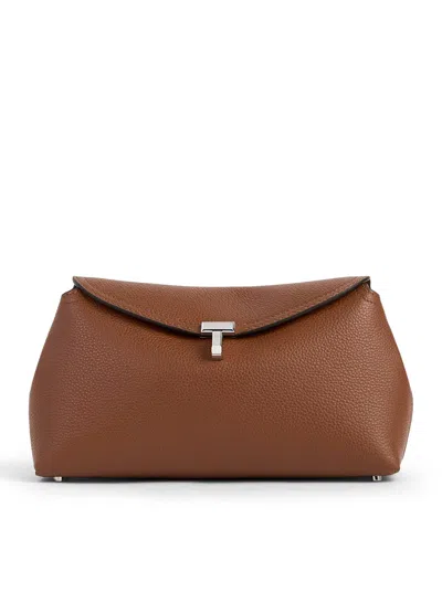 Totême T-lock Hammered Leather Clutch In Nude