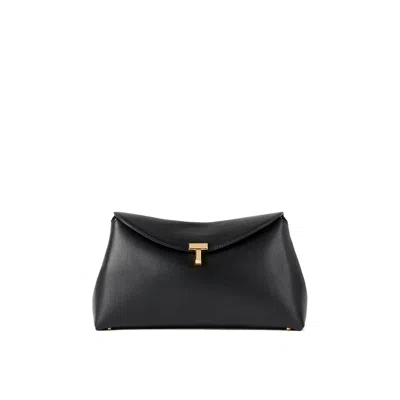 Totême T-lock Leather Clutch Bag In Black