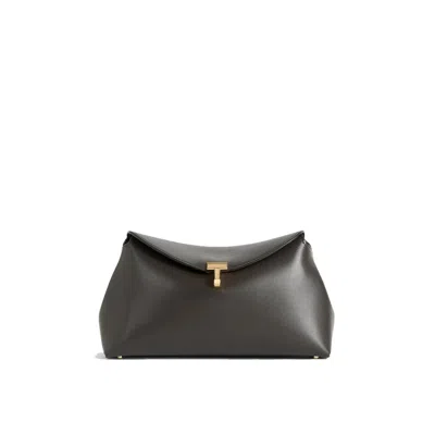 Totême T-lock Leather Clutch Bag In Black
