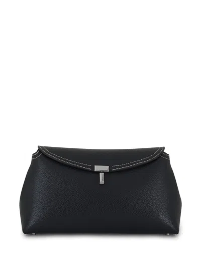 Totême T-lock Leather Clutch With Contrasting Stitchings In Black
