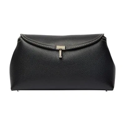 Totême T-lock Leather Clutch Bag In Black_grain