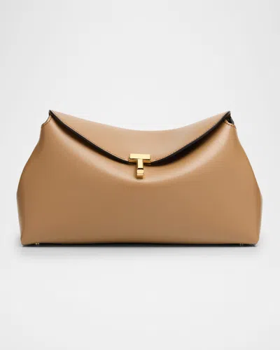 Totême T-lock Leather Clutch Bag In Brown