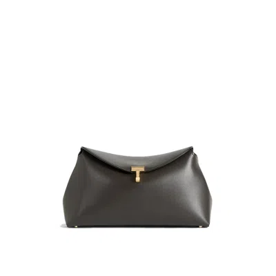 Totême T-lock Leather Clutch Bag In Brown