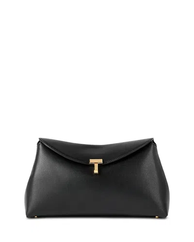 Totême T Lock Leather Clutch In Black