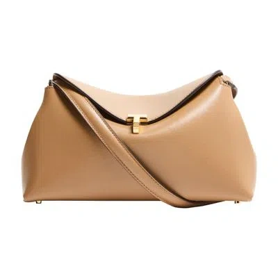 Totême T-lock Leather Clutch In Brown