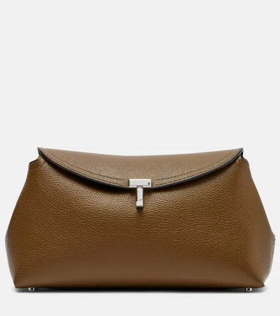 Totême T-lock Leather Clutch In Brown