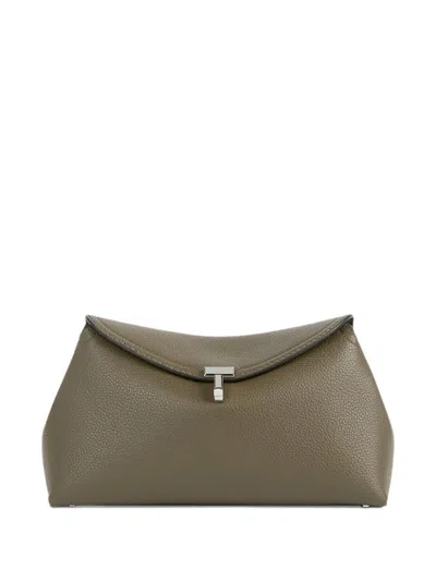 Totême T-lock Leather Clutch In Brown
