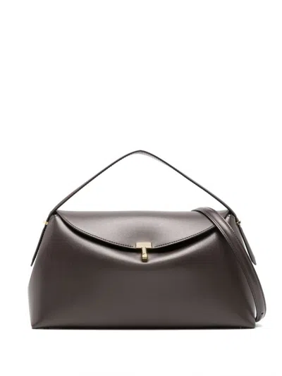 Totême Toteme T-lock Leather Clutch In Brown
