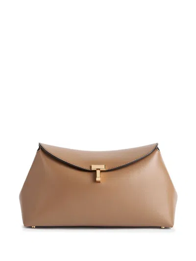 Totême Toteme T-lock Leather Clutch In Sand