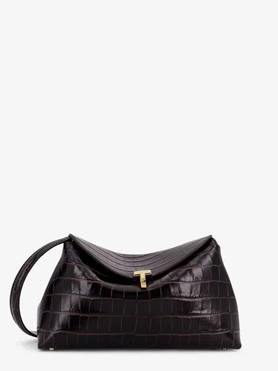 Totême T-lock Leather Crossbody Bag With Croco Effect In Brown