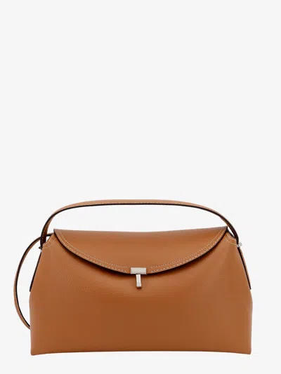 Totême T-lock Leather Handbag With Contrasting Stitching In Brown