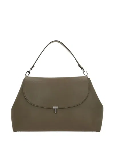 Totême T Lock Leather Satchel In Gray
