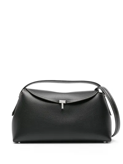 Totême Structured Black Leather Shoulder Bag With Flap Closure